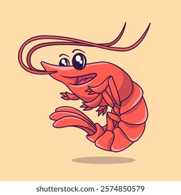 Cartoon vector illustration of small cute shrimp