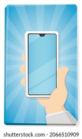 Cartoon vector illustration of smart phone. Smartphone in hand with empty screen.