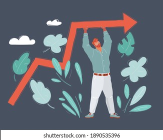 Cartoon vector illustration of A smiling businessman holding growth graph isolated on dark background