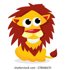 A cartoon vector illustration of a smiling and happy lion.