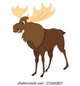 A cartoon vector illustration of a smiling moose. 