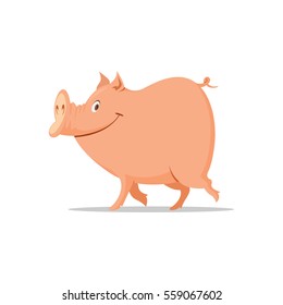 cartoon vector illustration of smiling pig character