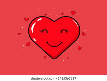 Cartoon vector illustration of a smiling red heart surrounded by smaller hearts.  the joyful expression of the main heart, surrounded by a loving embrace of smaller hearts.