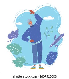 Cartoon vector illustration of Smiling young old strong man.