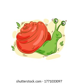 Ilustración vectorial de dibujos animados con un caracol. Fondo aislado.