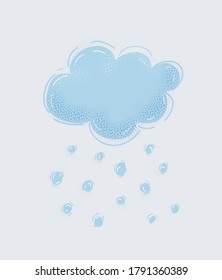 Cartoon vector illustration of Snowy winter cloud with snowflakes. Object on white background.