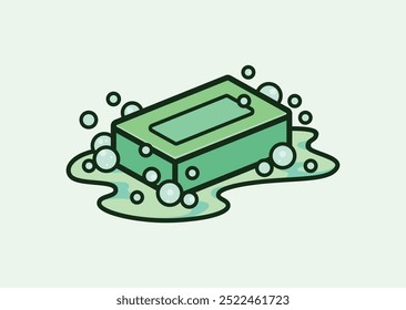 Cartoon Vektor Illustration einer Seife grünen Dollar Bill schwimmend in Blasen