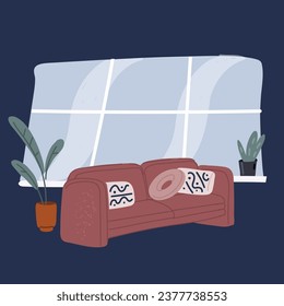Cartoon vector illustration of Sofa Comfortable couch over dark backround