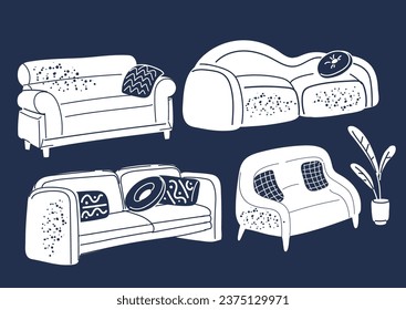 Cartoon vector illustration of Sofa icon on dark bakround.