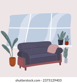 Cartoon vector illustration of sofa for modern living room reception or lounge