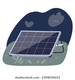 Cartoon vector illustration of solar battery panel in the night over dark backround
