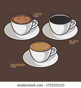 Cartoon vector illustration of some cup of coffee fit for menu, label, collection and assets.