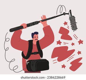 Cartoon vector illustration of Sound Engineer Man. Journalism Television Concept. Professional Videography Studio.