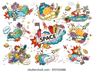 Cartoon vector illustration of space. Classification, milky way. Hand drawn. Abstract