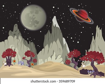 Cartoon vector illustration of a space landscape.