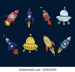 Cartoon vector illustration of space on darck blue background