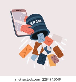 Cartoon vector illustration of spam in Smartphone. Lot of Alert message mobile notifications.