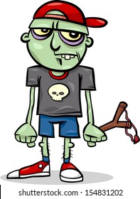 Cartoon Vector Illustration of Spooky Halloween Ugly Zombie Kid