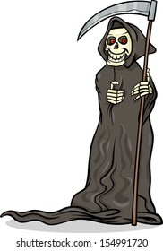 Cartoon Vector Illustration of Spooky Halloween Death with Scythe or Skeleton Character