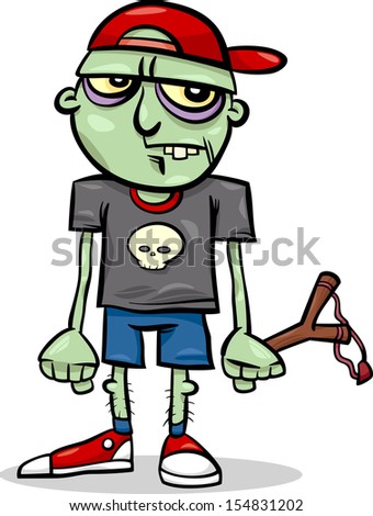 Cartoon Vector Illustration of Spooky Halloween Ugly Zombie Kid