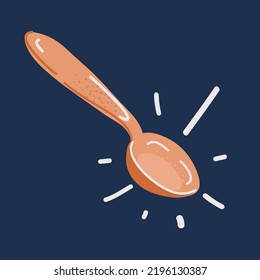 Cartoon vector illustration of spoon. Teaspoon over dark backround