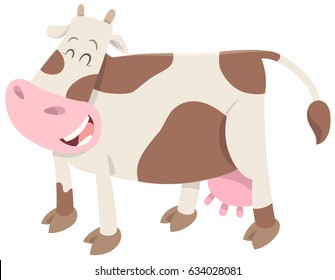 Cartoon Vector Illustration of Spotted Cow Farm Animal Character