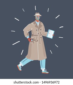 Cartoon vector illustration of Spy Man on dark background.