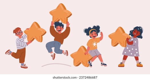Cartoon vector illustration of star team. Kids together. Little boys and girls