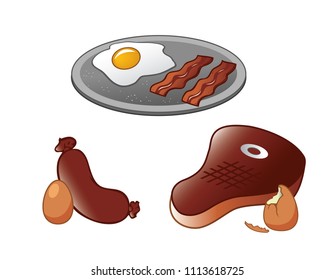 cartoon vector illustration of steak and eggs 