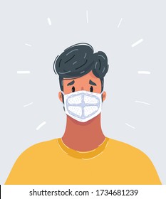 Cartoon vector illustration of Stop the infection Photo of man wear protective mask against infectious diseases and flu. Health care concept.