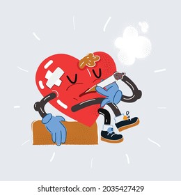 Cartoon vector illustration of stop smoking sigaret. Sick heart concept on white backgroud.