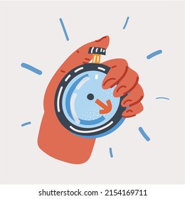 Cartoon vector illustration of stopwatch in human hand isolated
