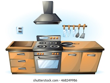 cartoon vector illustration cartoon stove Kitchen objects with separated layers