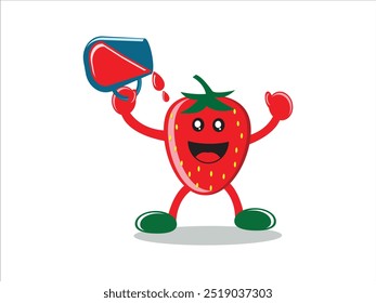 Cartoon Vector Illustration of a Strawberry Holding Strawberry Juice