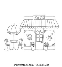 Cartoon vector illustration of street cafe.