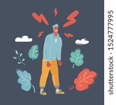Cartoon vector illustration of Stress concept. Angry upset stressed man on dark background