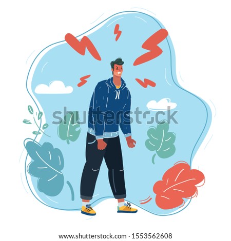 Cartoon vector illustration of Stress concept. Angry upset stressed man.