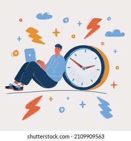 Cartoon vector illustration of Stressed Business Man Set near Big Clock