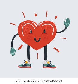 Cartoon vector illustration of strong heart character in cartoon style on white background as fitness and health concept.