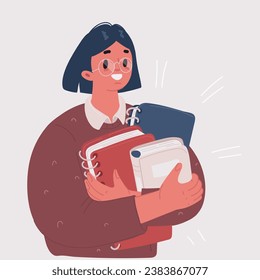 Cartoon vector illustration of student gilr hold books. Ready to study