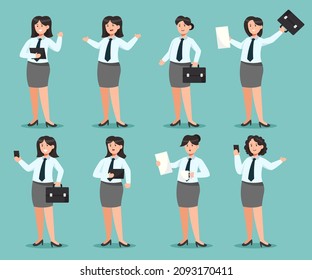 Cartoon vector illustration student or pupil characters in various poses and paper or briefcase for graphic designer use for card, website, banner, brochure, leaflet, placard, and print