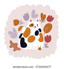 Ilustración vectorial de dibujos animados de Studio retrato de un gato atigrado sentado mirando hacia adelante