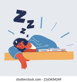 Cartoon vector illustration of Studying And Education conceto. Students sleeping at desks learning, Reading Books during Lecture.