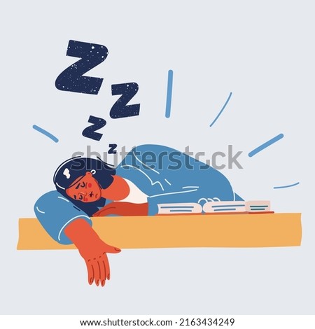 Cartoon vector illustration of Studying And Education conceto. Students sleeping at desks learning, Reading Books during Lecture.