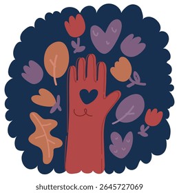 Cartoon vector illustratie van gestileerde handen vouwen de vorm van een hart. Vingerbeweging. Element voor ontwerp over donkere achtergrond