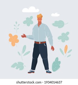 La ilustración vectorial de dibujos animados del hombre exitoso le gusta el aroma del perfume. Carácter macho de longitud completa sobre fondo blanco.