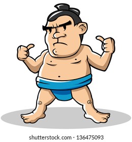 Cartoon vector illustration of a sumo wrestler.