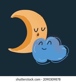 Cartoon vector illustration of Sun and cloud hug together on dark backround.