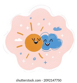 Cartoon vector illustration of sun hug coloud