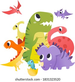 A cartoon vector illustration of super cute dinosaurs on isolated white background.